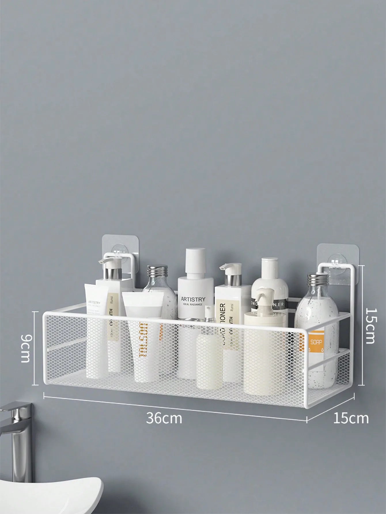 1PC Bathroom self-adhesive shelf free punching toilet shelf wash table dormitory iron art increased net surface storage basket