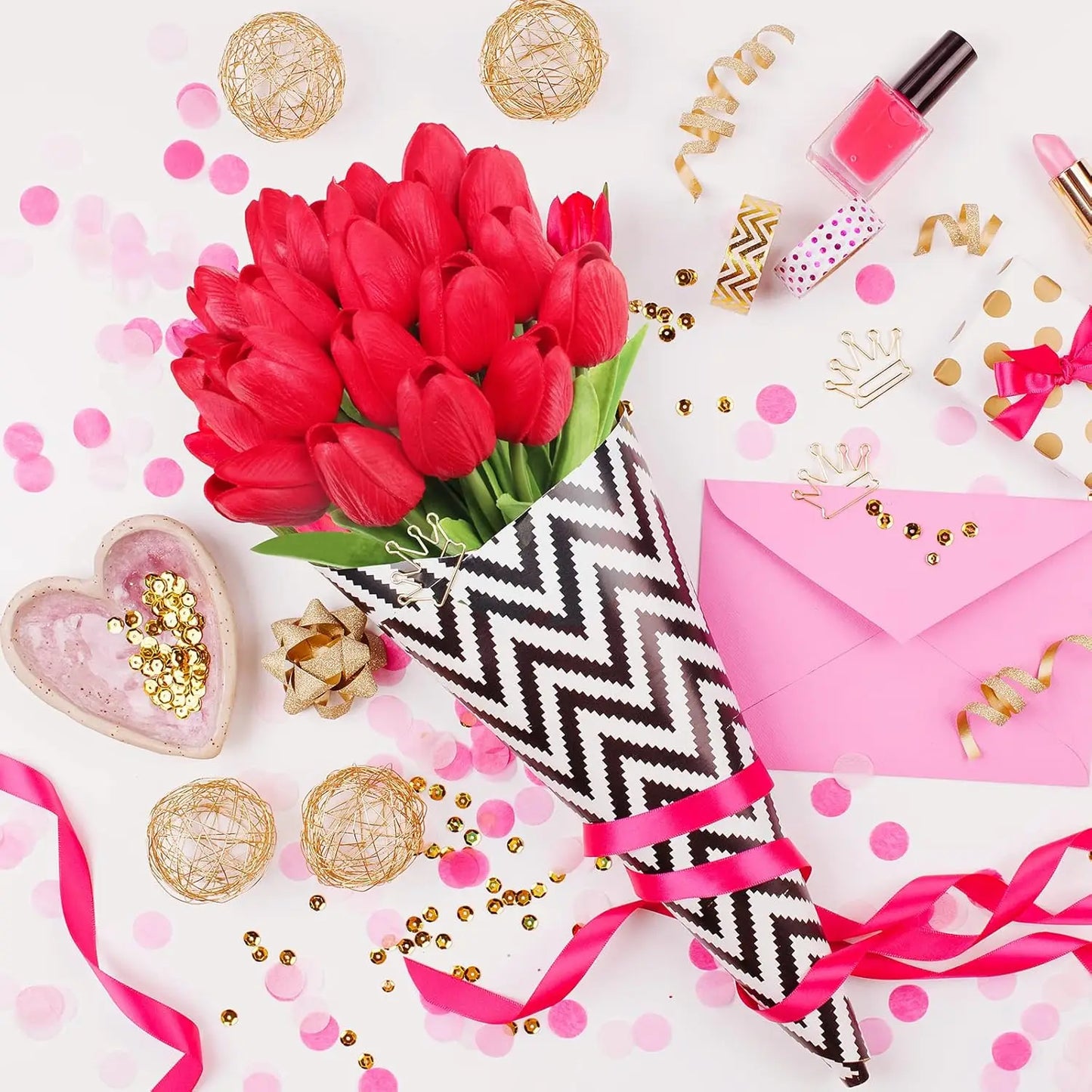 10Pcs Artificial Flowers Tulip PU Fake Flowers Bouquet Latex Real Touch Faux for Home Kitchen Wedding Ceremony Decorations