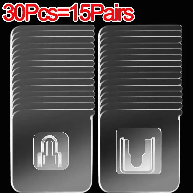 100/2PCS Double Sided Adhesive Wall Hooks Invisible Traceless Snap Hook Wall Storage Holder Bathroom Kitchen Bedroom Hook Kit