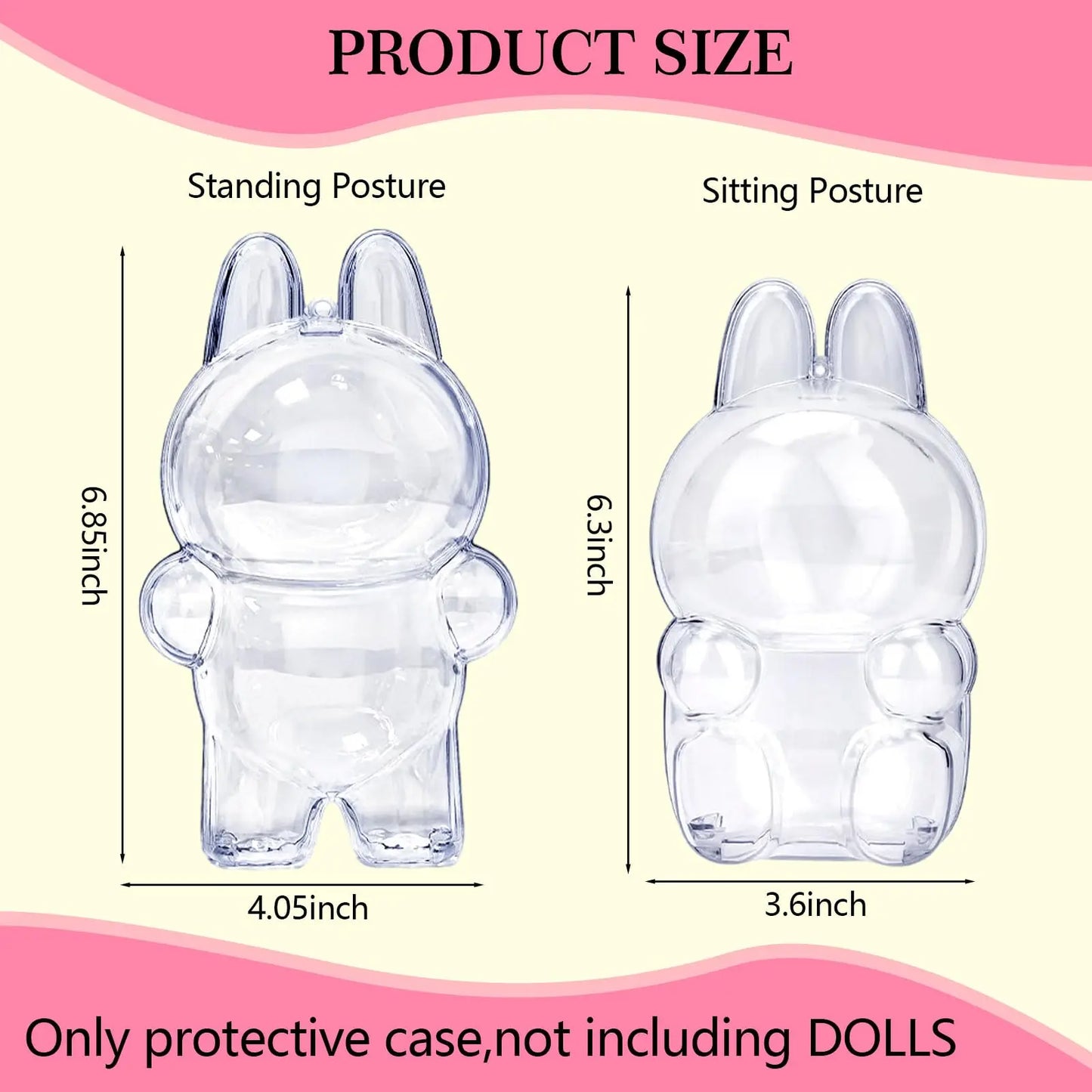 1-3 pcs Protective Case Cover for Labubu Doll V1 V2 V3,Plastic Acrylic Display Case for Standing and Seat Series with Keychain