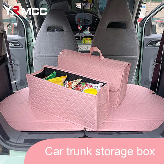 Car Pink Trunk Organizer Box PU Leather Storage Stowing Tidying Auto Large Storage Bag Folding Lady Car Stowing Tidying Boxes