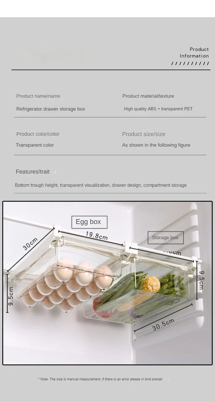 Refrigerator Drawer Style Food Storage Box, Fruit Packaging Machine, Shelf Support, Sliding Plastic Cooking Container