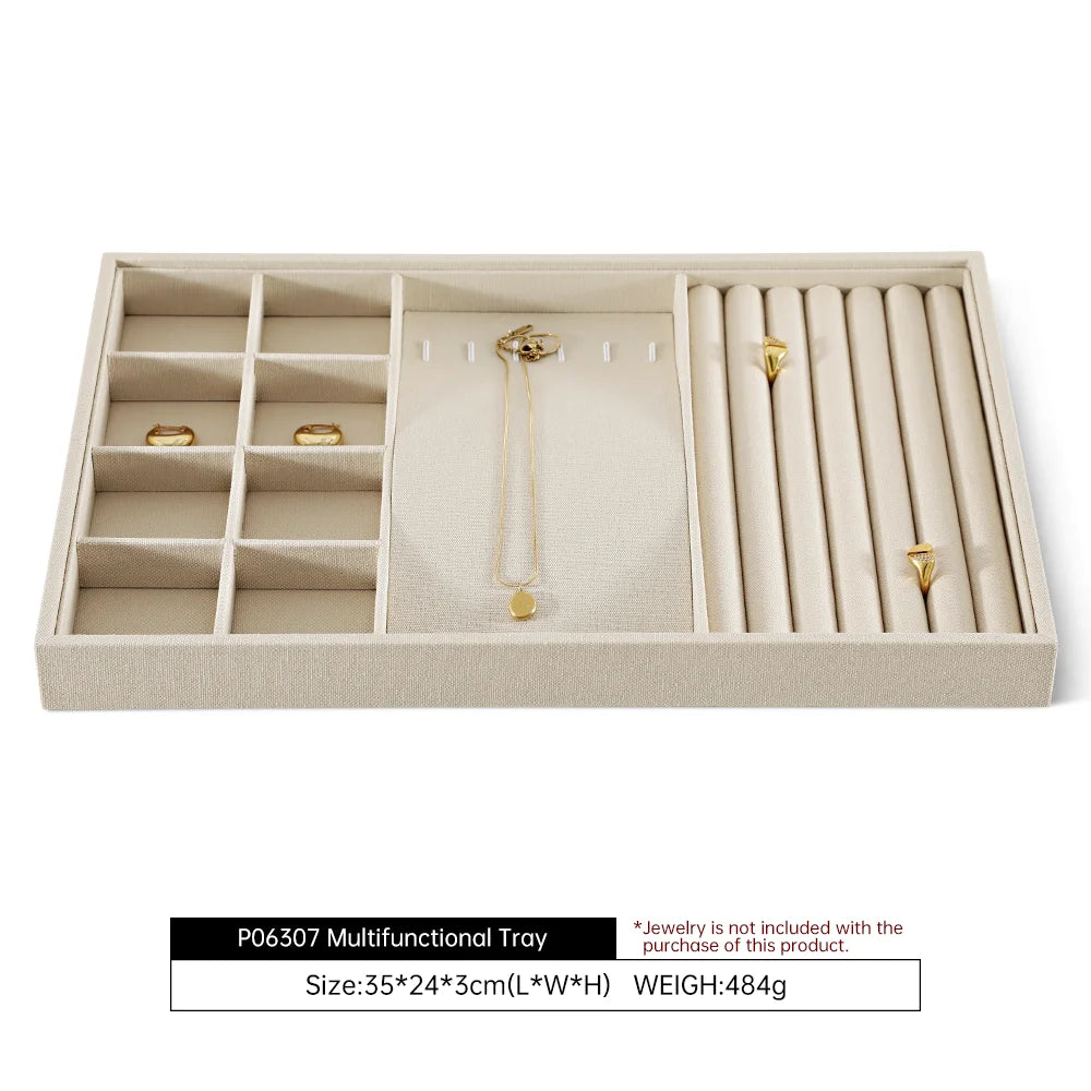 YinBeiNi Linen Stackable Ring Earring Bracelet Necklace Display Tray Jewelry Storage Drawer Insert Organizer Holder Tray P062
