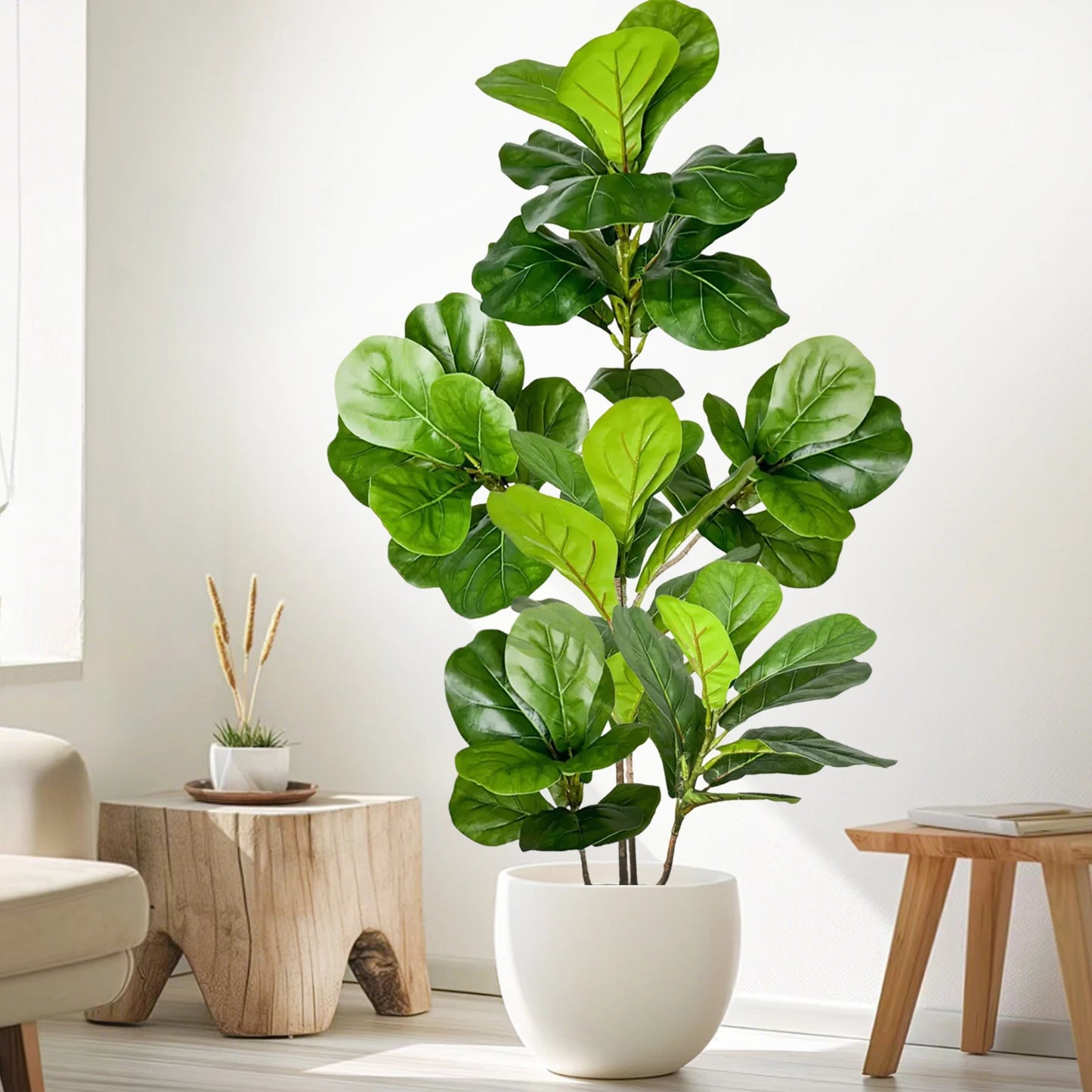 76-105-135cm/53.1in Artificial Ficus Tree Branch Fake Lacquer Tree Plastic Banyan Plants Green Tall Palm Leaves For Home Garden
