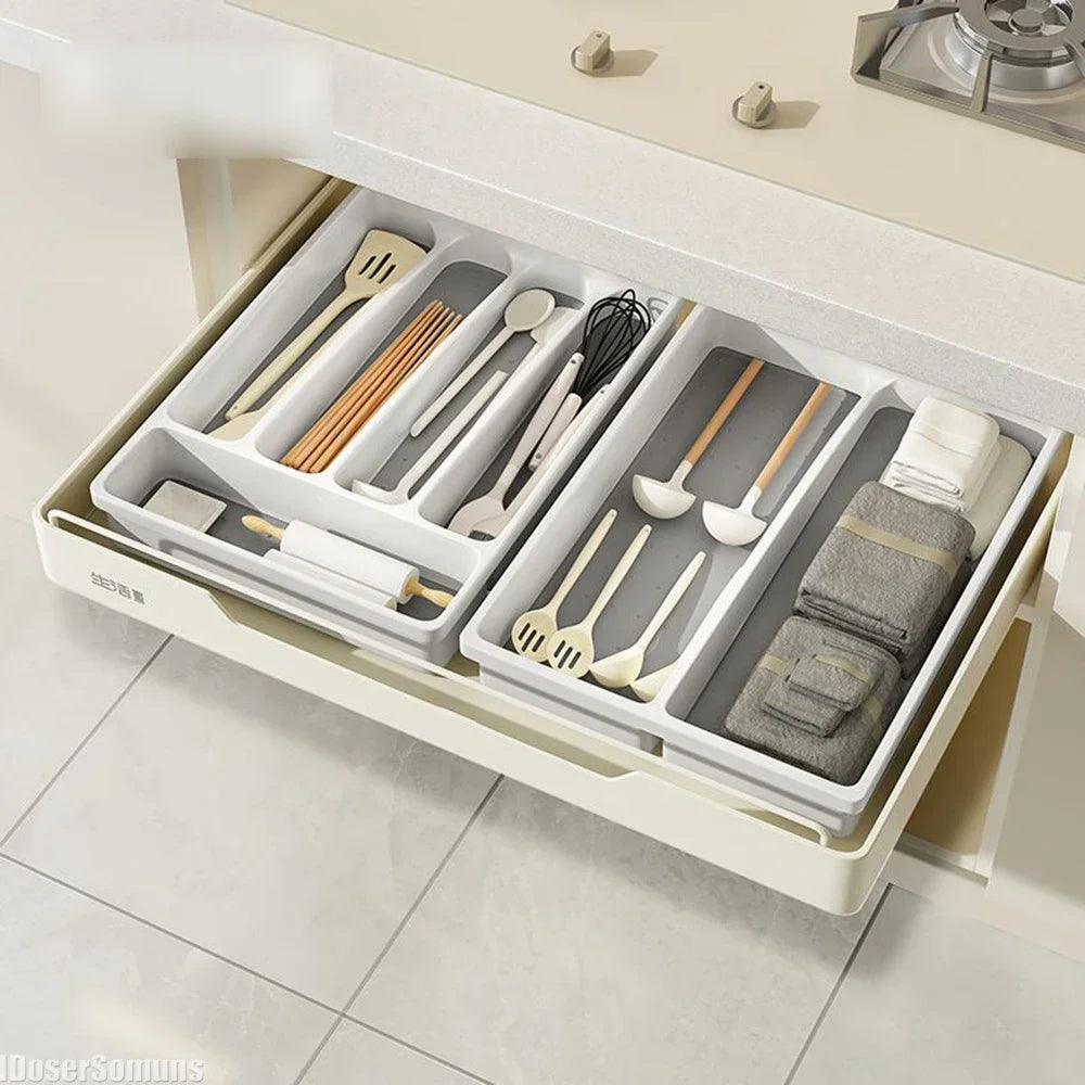 Drawer Kitchen Organizer Silverware Utensil Tray for Flatware Cutlery Holder White Separate Storage Cutlery Kitchen Organiser