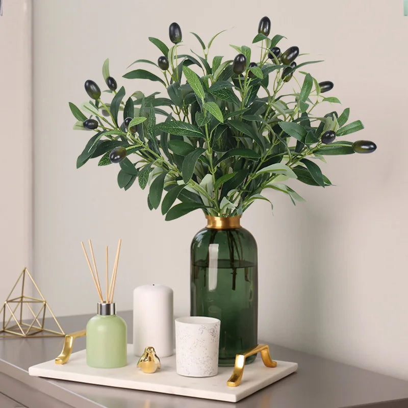 1/3/5Pcs Artificial Olive Leaves Tree Branch Green Plant with Fruit for Home Garden Vase Decoration Wedding Bouquet Silk Flowers