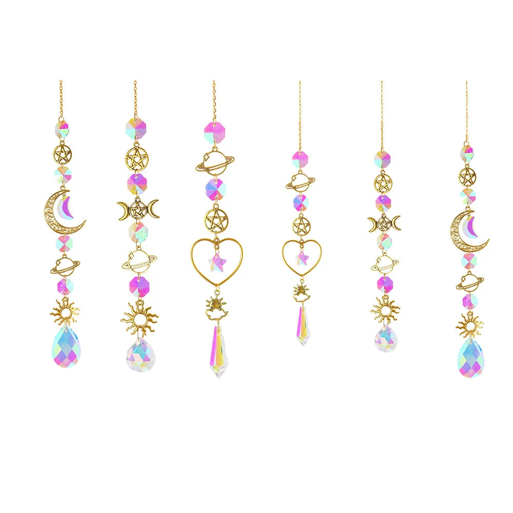Suncatcher Crystal Wind Chime Star Moon Diamond Hanging Prisms Light Catcher Rainbow Chaser Jewelry Pendant Home Garden Decor