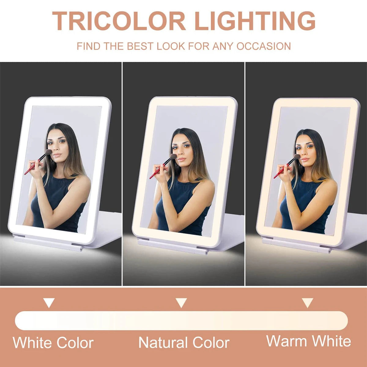 LED Makeup Mirror with Light Dimmable Cosmetic Mirror Folding Mirror for Travel Outwork Make-up Mirror Portable Vanity Mirror
