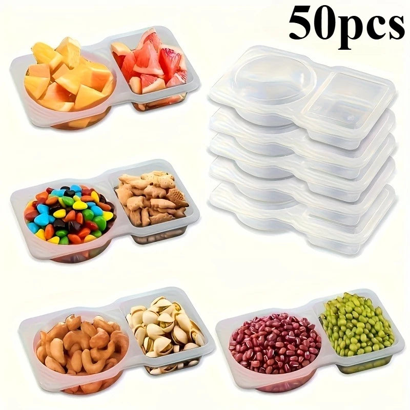 Collapsible Double Compartment Food Containers-Portable Kitchen&Picnic Essentials,Lunch Box Organizer,Transparent Storage