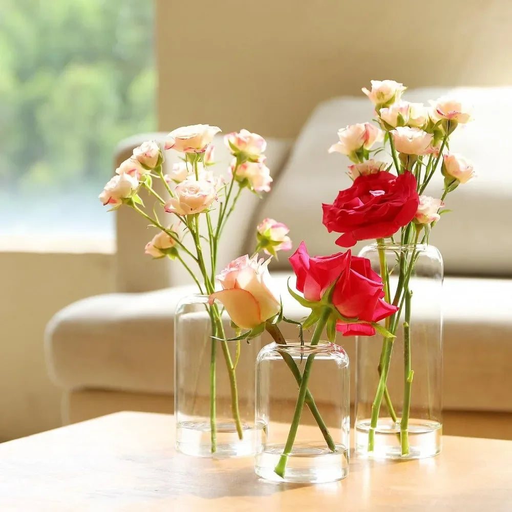 3Pcs/set Glass Bud Vases Clear Flower Vase for Centerpieces, Small Flowers Vases, Bathroom Decor for Home Wedding