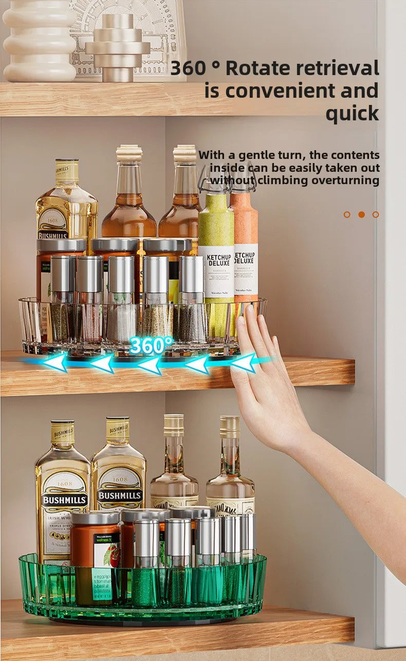 360° Rotating Plastic Storage Bins|Clear Cabinet Organizer for Kitchen/Pantry/Fridge/Cosmetic |Space-Saving Round Container