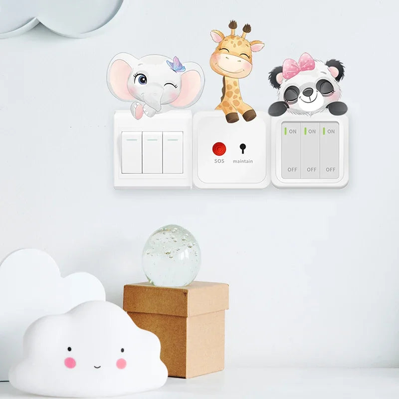 4pcs/set Cute Cartoon Animals Switch Stickers for Kids Room Baby Nursery Room for Switch Panda Elephant Wall Decals Wall Sticker