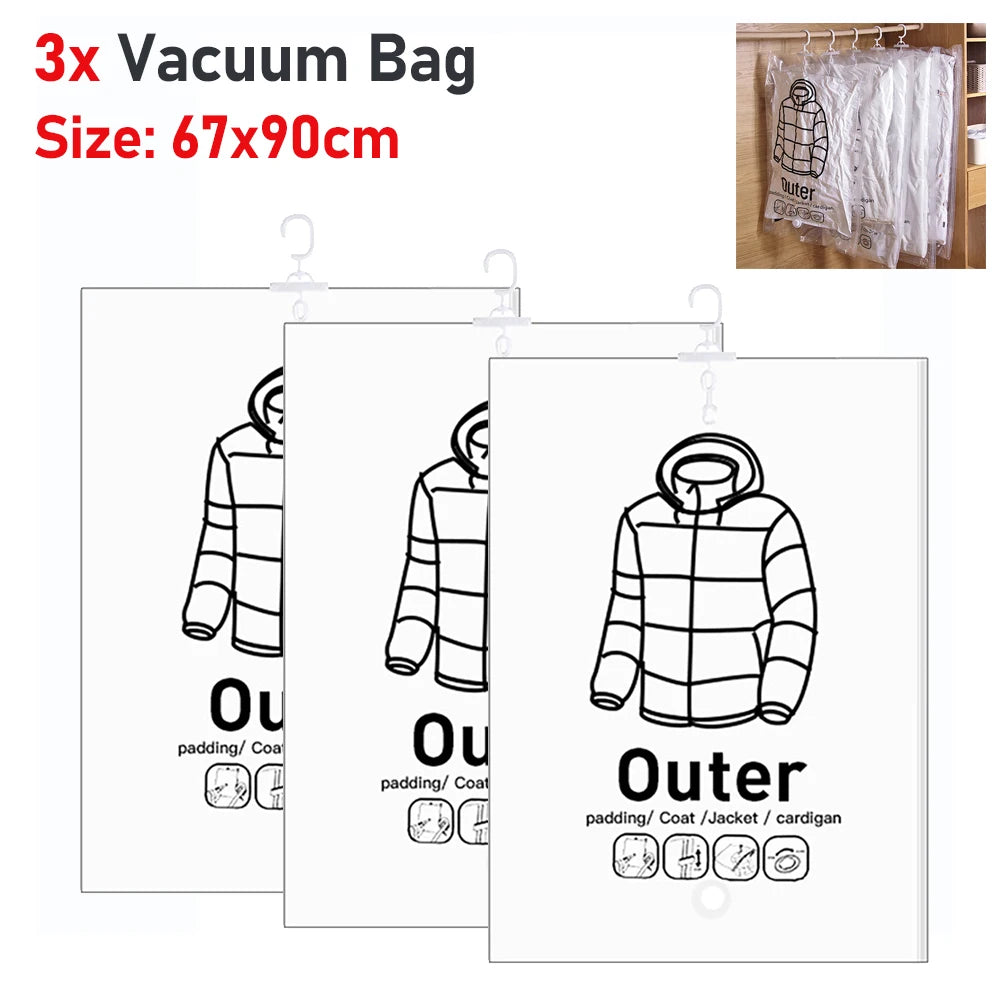 Hanging Vacuum Storage Bags Vacuum Seal Bag Space Saving Bags Hanging Storage Bags for Clothes,Suits, Dress, Jacket Storage