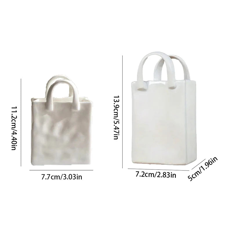 HUA HUA Handbag Shape Vase Modern Decorative White Vase Home Decoration Dried Flower Arrangement Table Decoration