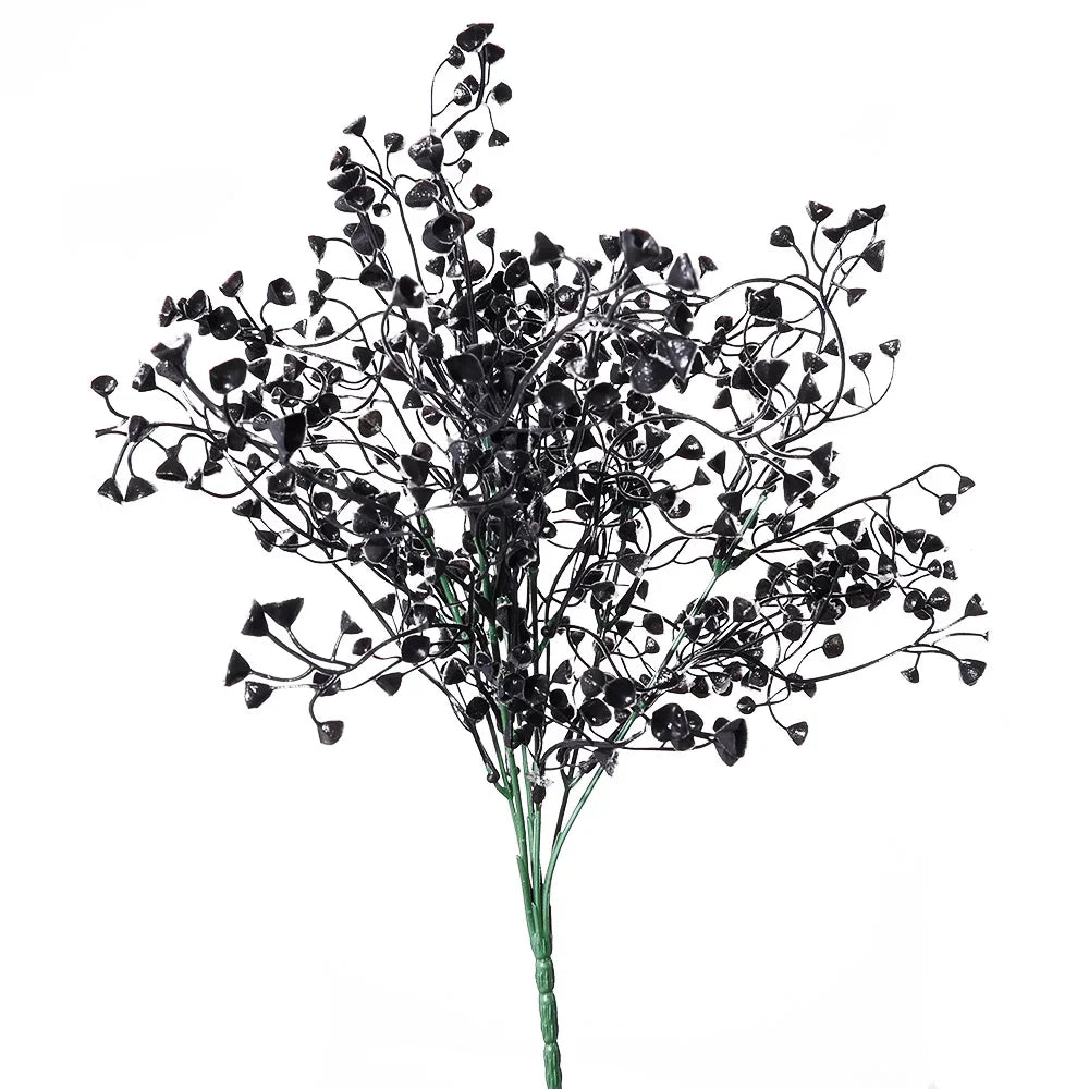 7 Branches Black Eucalyptus Leaf Plastic Artificial Plants Persian Fern Halloween Fake Flower Bouquet Home Party Decoration