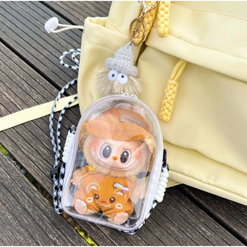 Labubu Protect Case Labubu Sitting Party 15cm Cotton Doll Shoulder Pain Bag PVC Storage Bag Labubu Walk Bag Dustproof