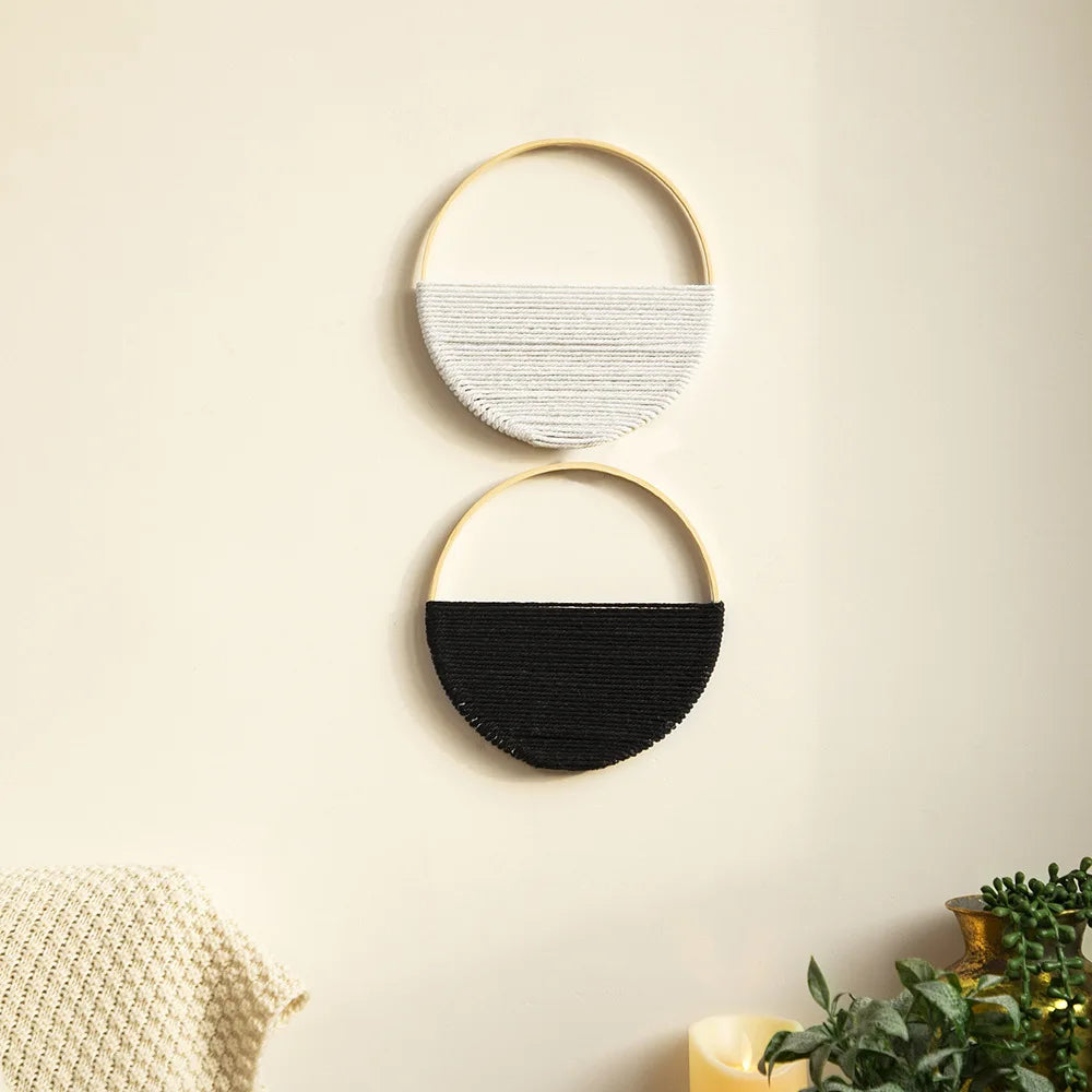 2 Pcs Macrame Wall Hanging Woven Boho Wall Decor Art Chic Bohemian Home Decorations  Apartment Bedroom Living Room Dorm Nursery