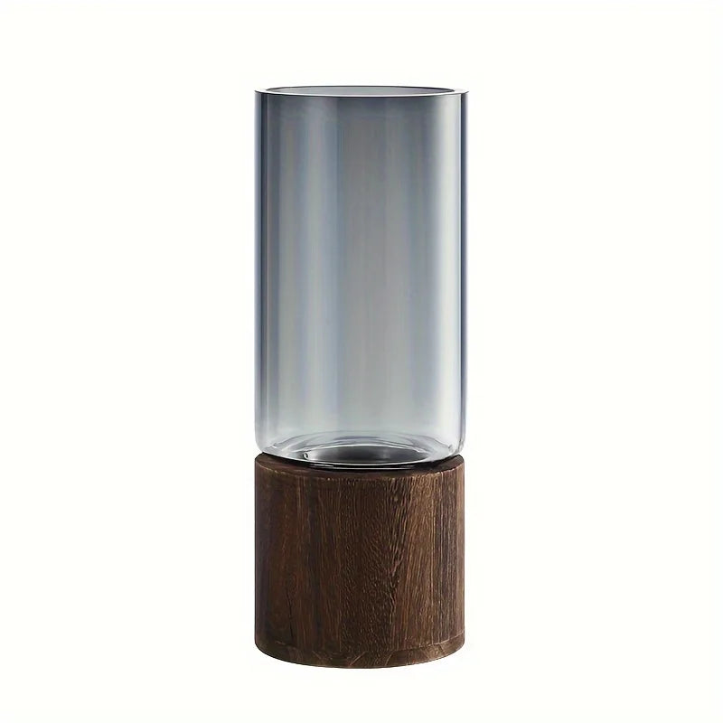 Perfect Elegant Glass Vase - Wooden Base, Ideal for Living Room & Dining Decor, Gift for Friends and Family