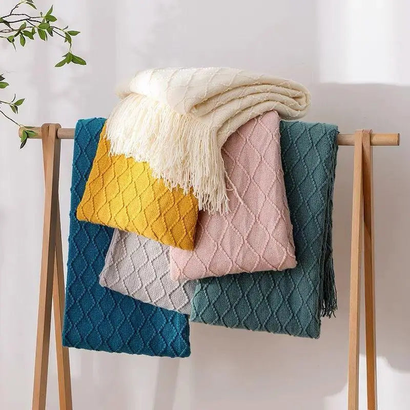 White Boho Throw Blankets Textured Big Knitted Blankets Chunky Vintage Luxury Throw Bedspread Blanket Cover Manta Para Sofá