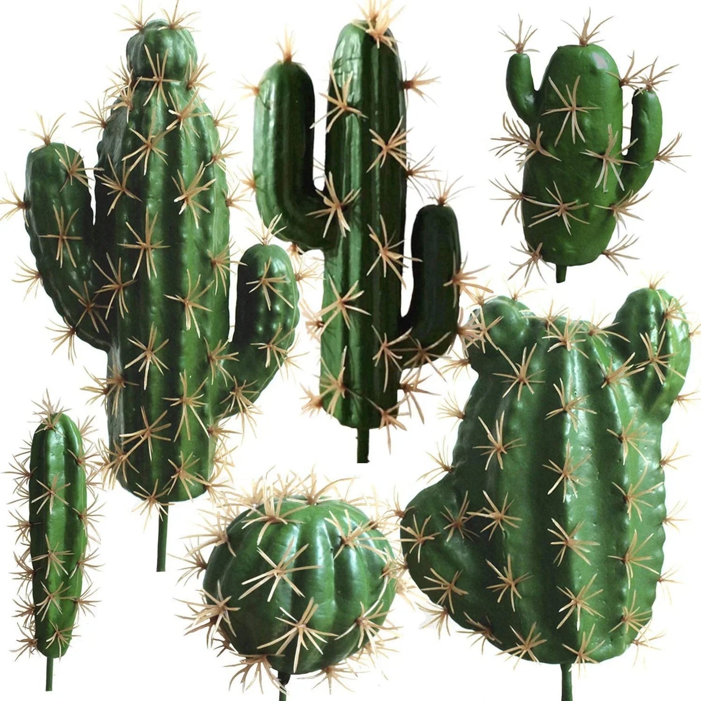 6pcs Artificial Cactus Decor Faux Plant Fake Succulents Plants Unpotted Indoor Home Décor Fake Cactus Stems DIY Decorations