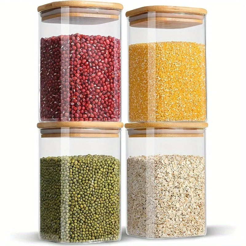 37oz Square Glass Jar, Kitchen Food Storage Container with Lid, Food Storage Container, Coffee Jar, Biscuit Jar, Waterproof Label + White Pen Combination Set 2/4Packs Kitchen Glass Storage Jar - Suitable for Kitchen Spice Jar