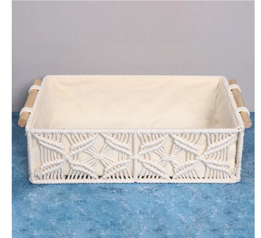 Handmade Woven Basket Cotton Rope Storage  Book Toy Desktop Sundries Storage Box Literary and Retro Style