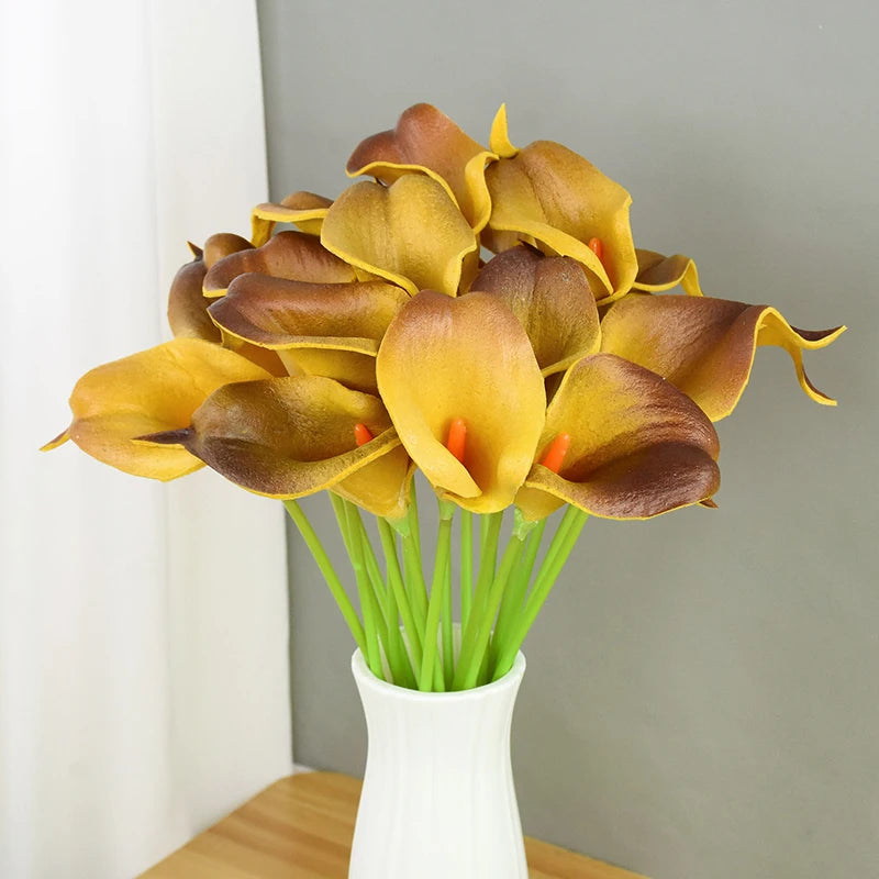 5Pcs White PU Fake Flower Artificial Real Touch Calla Lily For Wedding Bridal Bouquets Home Table Flowers Bouquet Decorations