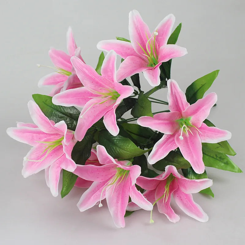 10 Heads Artificial Lily Flowers European Multicolor Fake Bridal Flower Bouquet Wedding Home Party Decoration Flowers