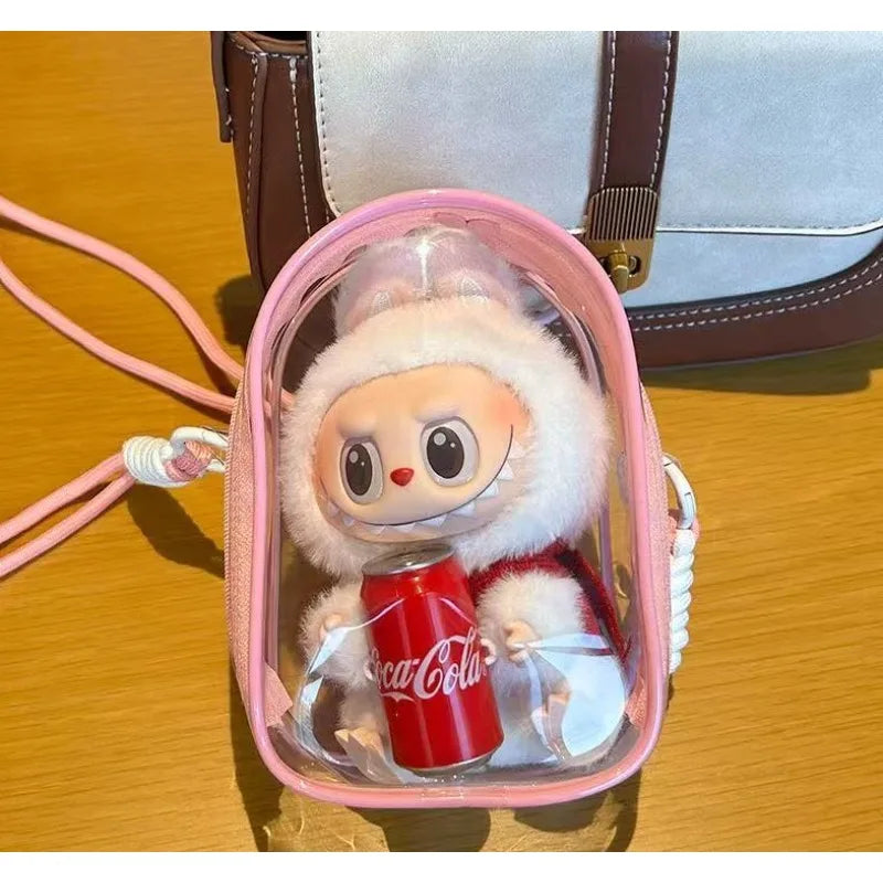 Labubu Protect Case Labubu Sitting Party 15cm Cotton Doll Shoulder Pain Bag PVC Storage Bag Labubu Walk Bag Dustproof