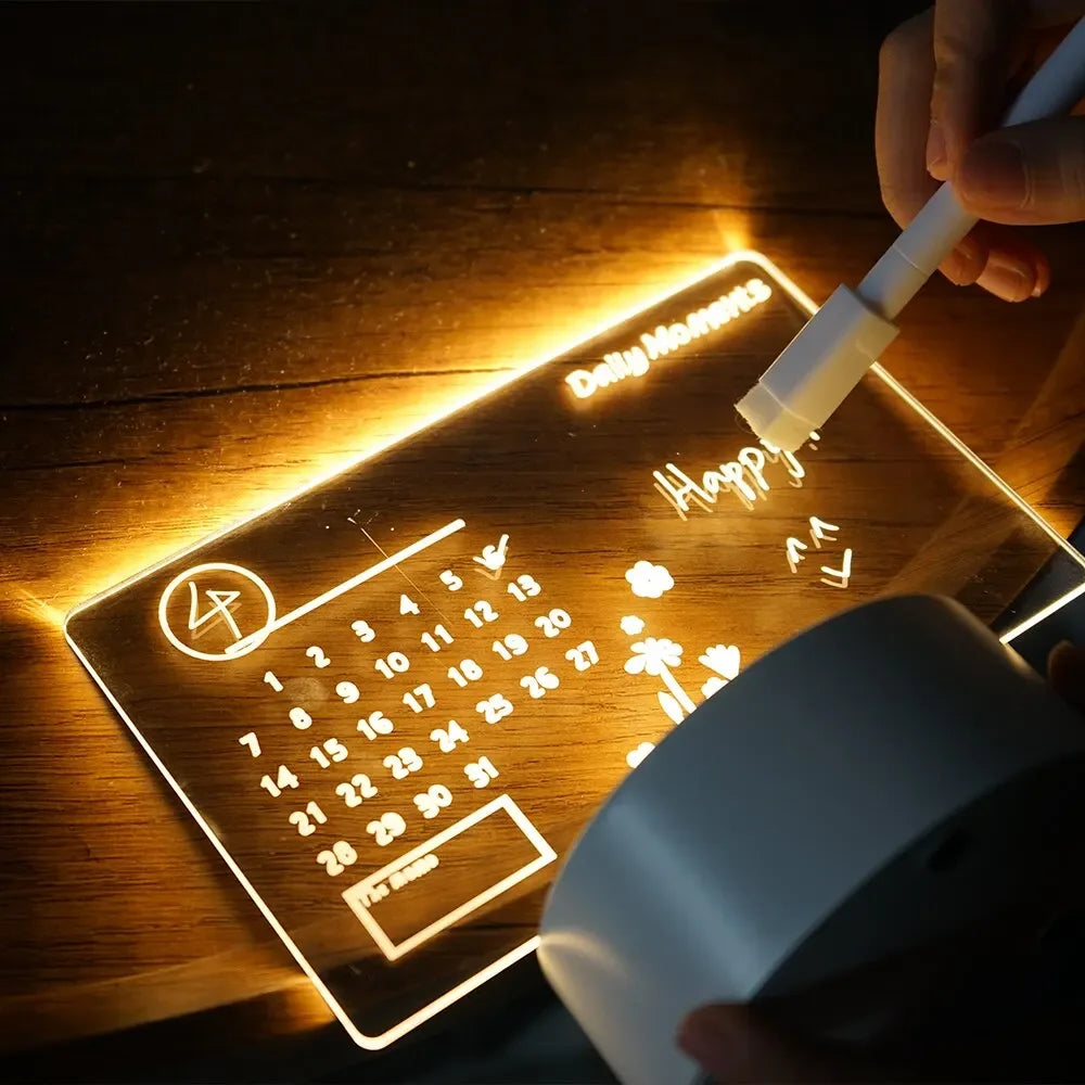 DIY Notepad LED Drawing Board Glowing Acrylic Message Board With Pen Erasable Children's Drawing Letter Message Board Night Lamp