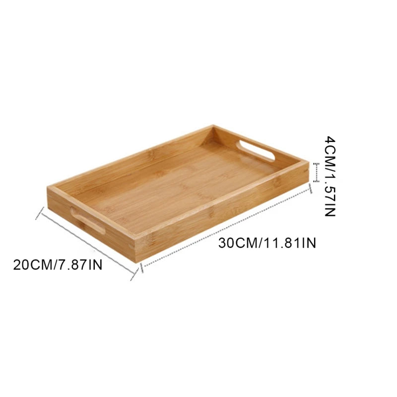 Bamboo Wooden Rectangular Tea Tray Solid Wood Tray Tea Cup Trays Stand Tray With Handle Wooden Hotel Dinner Plate Storage Tray