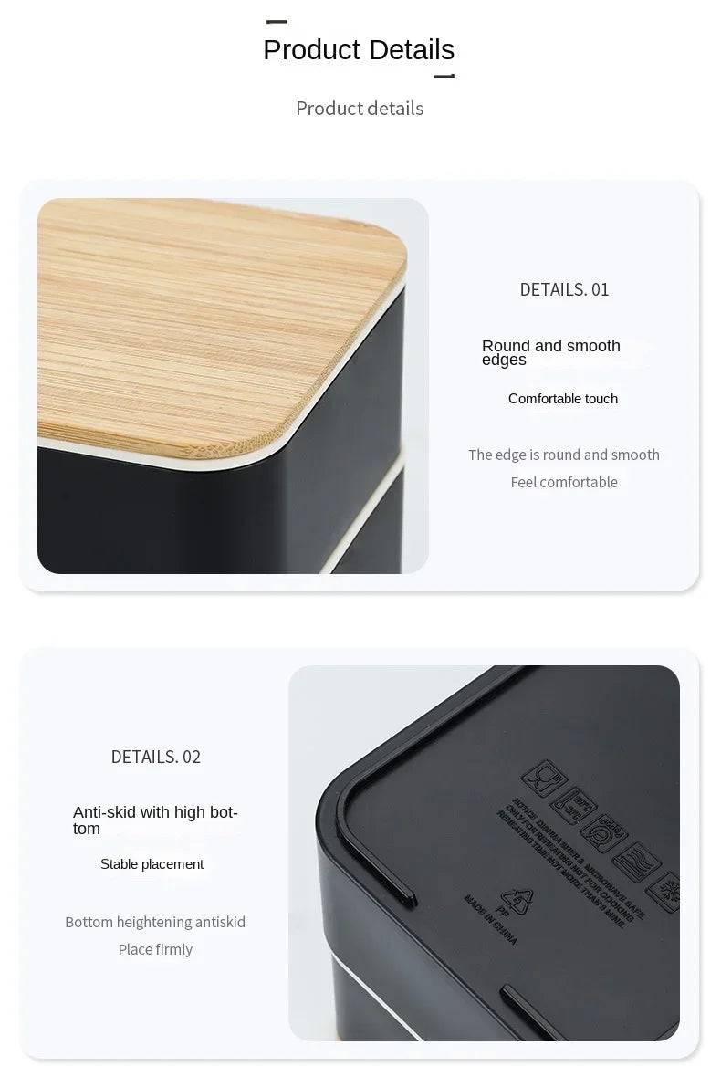 New Japanese Style Bento Box, Minimalist Double-layer Lunch Box with Knife, Fork, Spoon, Divided Student Lunch Box
