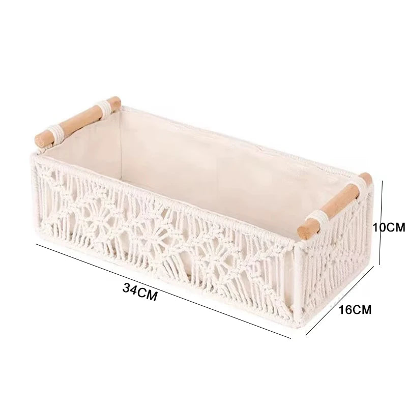 1Pcs Macrame Storage Basket Boho Decor Baskets for Organizing Countertop Toilet Paper Shelf Basket with Handle for Bathroom Bedr