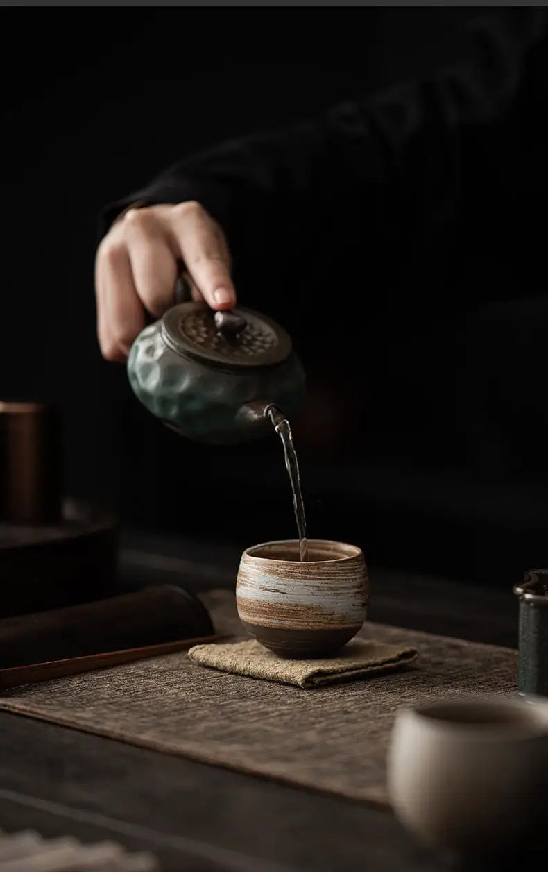 Japanese Handmade Rough Pottery Tea Cup Ceramic Kung Fu Tea Set Single Cup Antique Style Quiet Path Antique Craftsmanship Gift