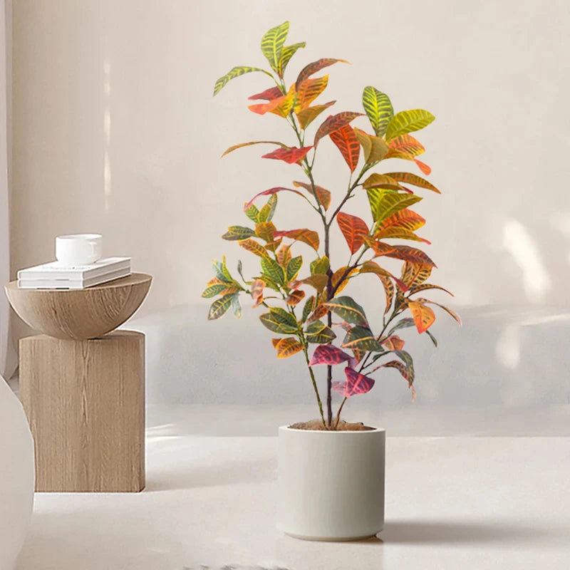 70-100CM Large Fake Ficus Artificial Tropical Rubber Plants Plastic Codiaeum Leaves Autumn Leaves Home Garden Decoration