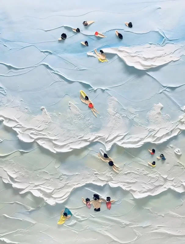 1pc Tiny People Swimming in Ocean Print, Summer Poster, Beach House Decor, Minimalist Printable Wall Art