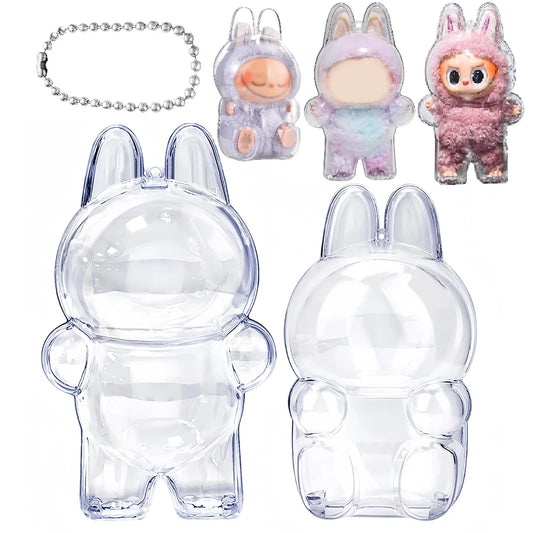 1-3 pcs Protective Case Cover for Labubu Doll V1 V2 V3,Plastic Acrylic Display Case for Standing and Seat Series with Keychain