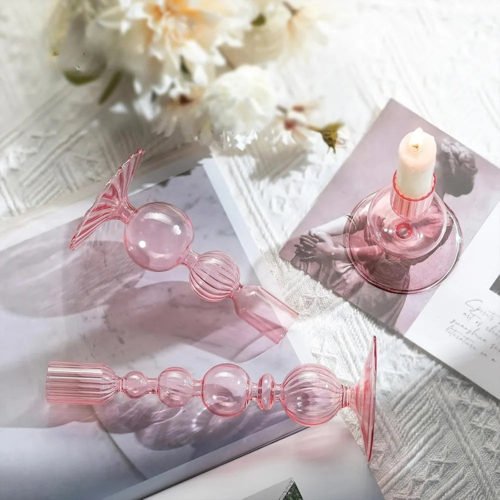 3Pcs/set Glass Candle Holders Crystal Ribbed Candlestick Romantic Wedding Candelabra Home Decor Vase Table Centerpieces Wedding