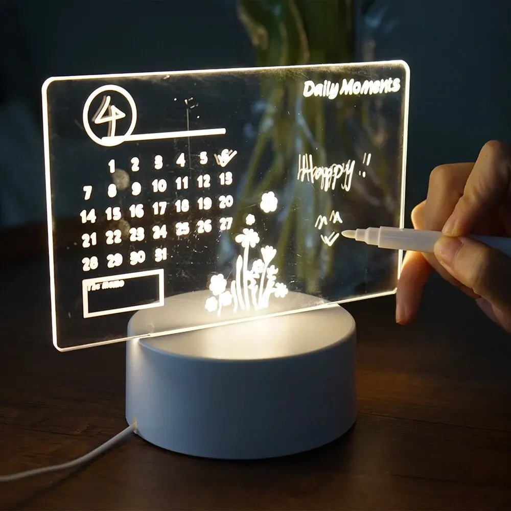 DIY Notepad LED Drawing Board Glowing Acrylic Message Board With Pen Erasable Children's Drawing Letter Message Board Night Lamp