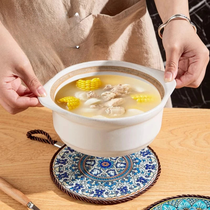 1pcs Ceramic Insulation Pad Ceramic Surface and Cork Bottom Construction with Hanging Rope Suitable for Serving Plates Cups Pans