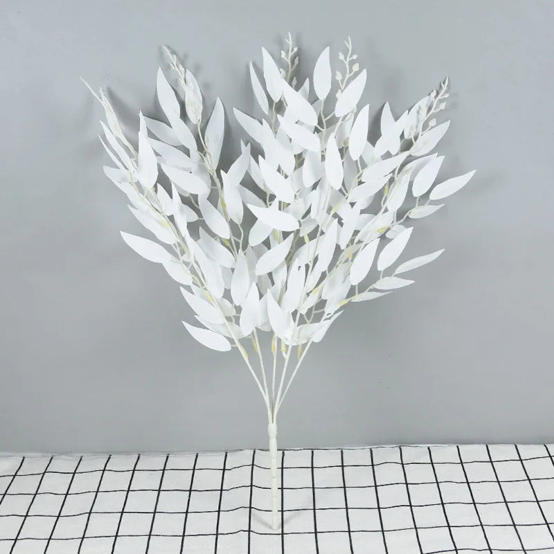 Silk Artificial Willow Bouquet Fake Green Leaves for Wedding Home Garden Vase Decoration Jungle Party DIY Plants Wreath