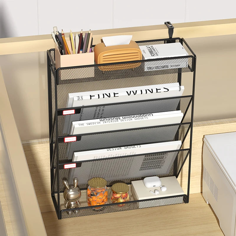 Wall File Holder 5 Pocket Mesh Hanging Wall Organizer Vertical Hanging File Folder Holder Magazine Rack for Paper Organization