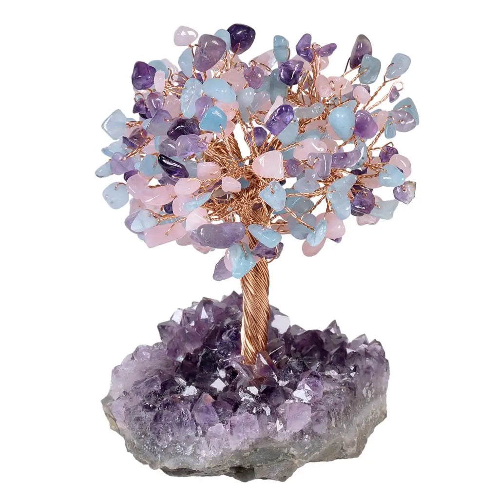 Natural Crystal Money Tree With Rough Amethyst Cluster Base For Luck Wealth Fengshui Home Decoration Desktop Ornaments
