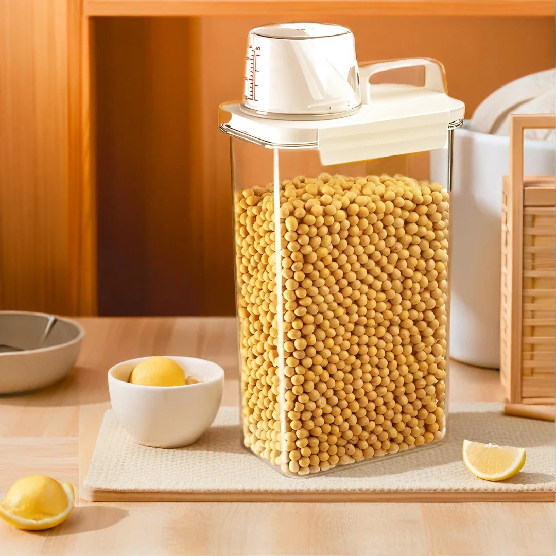 Food Storage Containers  with Measuring Cup Moisture-proof Powder Cereal Storage Tank Detergent Plastic Airtight Kitchen Items