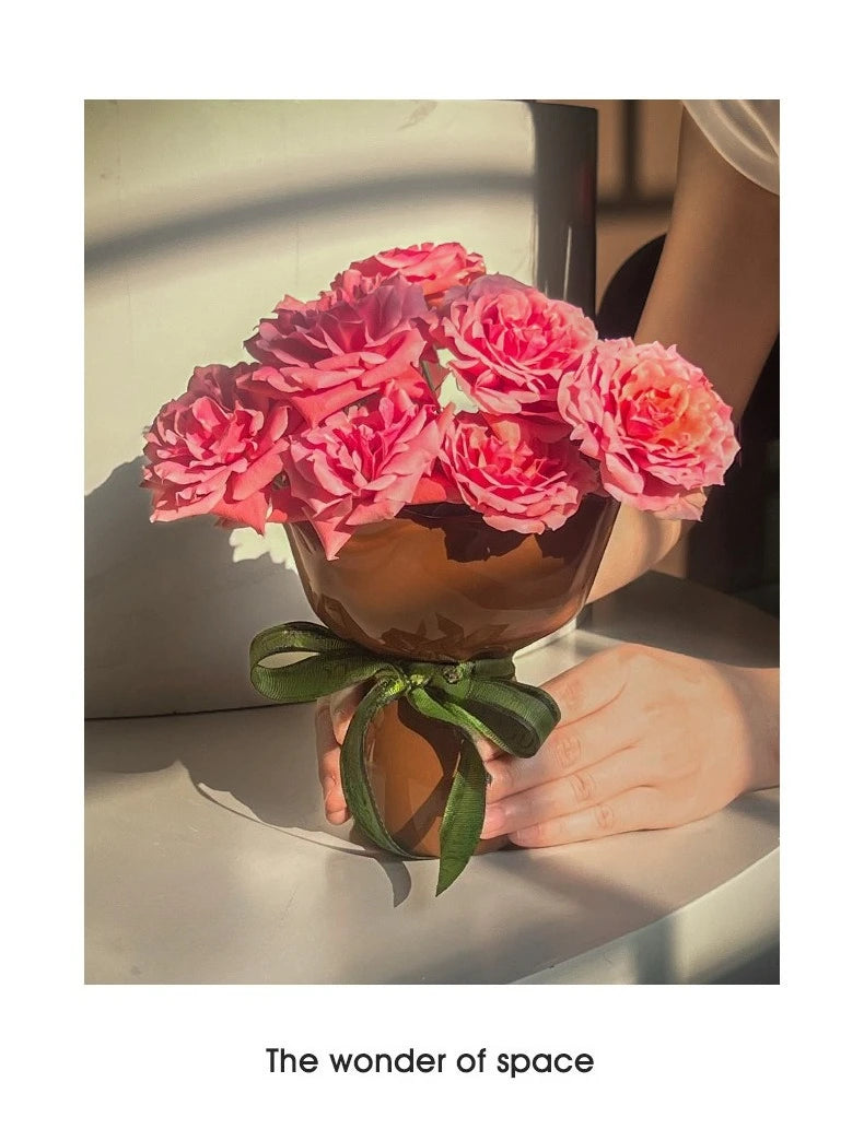Ceramic Vase Rose Flower Shaped Vase Desk Decorati Flowers Bouquet for Home Girding Decorative Floral Vases Room Aesthetic Decor