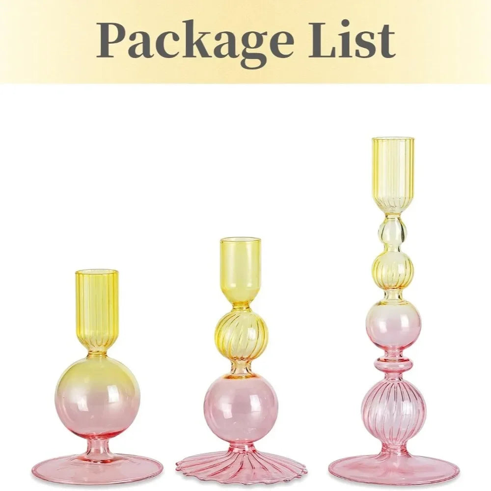 3Pcs/set Glass Candle Holders Crystal Ribbed Candlestick Romantic Wedding Candelabra Home Decor Vase Table Centerpieces Wedding