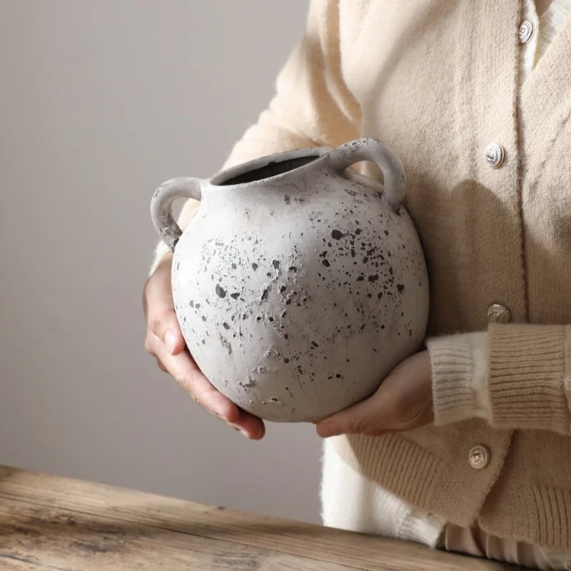 Vase For Dried Flowers With Handle Retro And Nostalgic Handmade Ceramic Vases For Decor Home Decoration Ceramics & Pottery