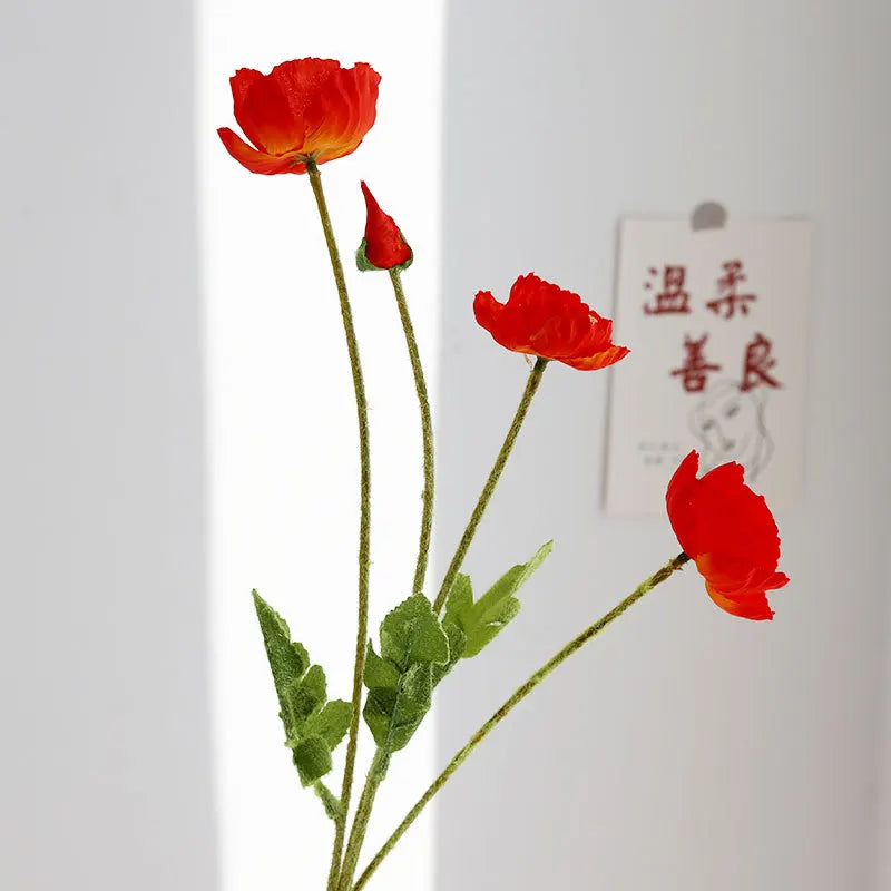 Artificial Silk Flowers Simulation Poppies Wedding Decoration Long Fake Poppy Branch Home Table Decor Ornaments Wedding Flowers