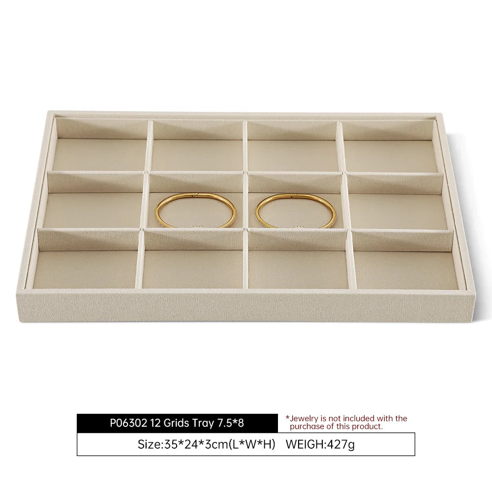 YinBeiNi Linen Stackable Ring Earring Bracelet Necklace Display Tray Jewelry Storage Drawer Insert Organizer Holder Tray P062