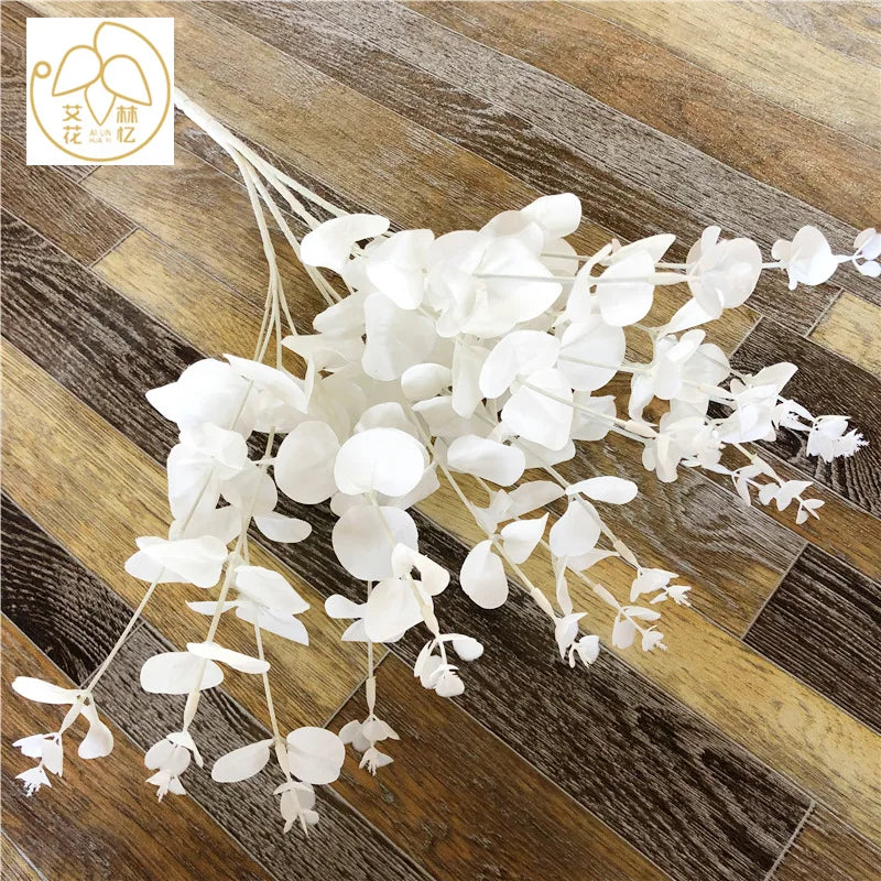 16Heads 50cm Artificial Flower White Fake Eucalyptus Leaves Faux Eucalyptus Branch with Stems for Home/Wedding Party Decor